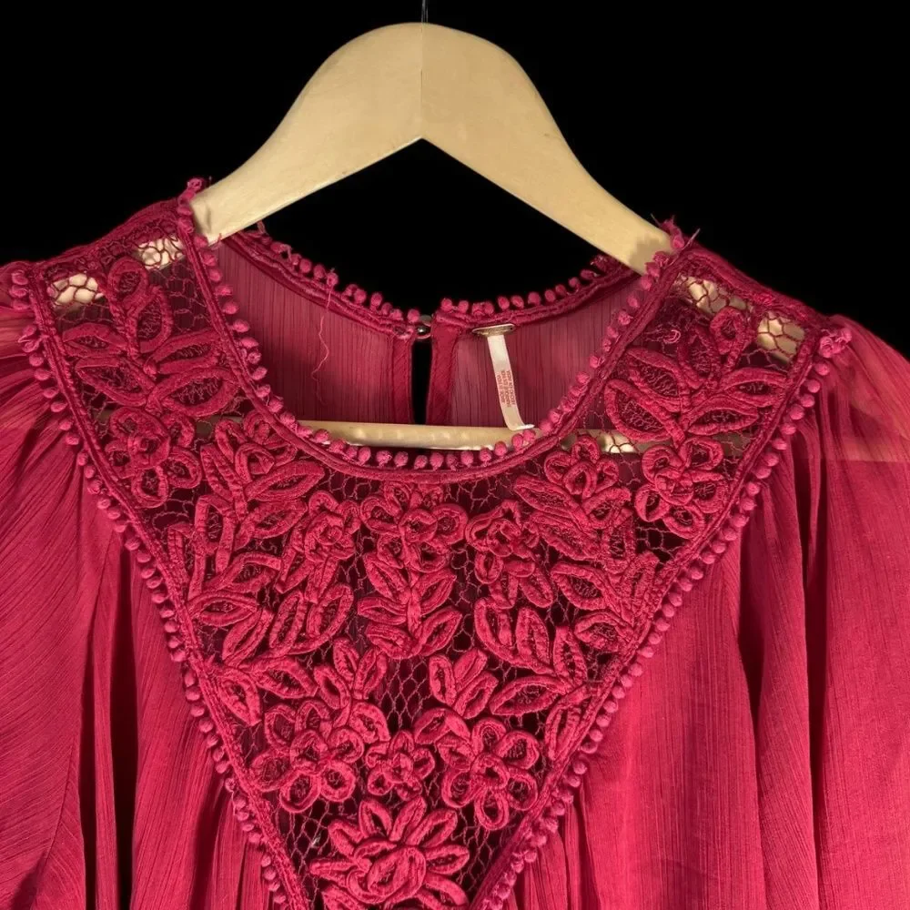 Free People Sunshine of Love Blended Berry Red Mini‎ Dress Sz S